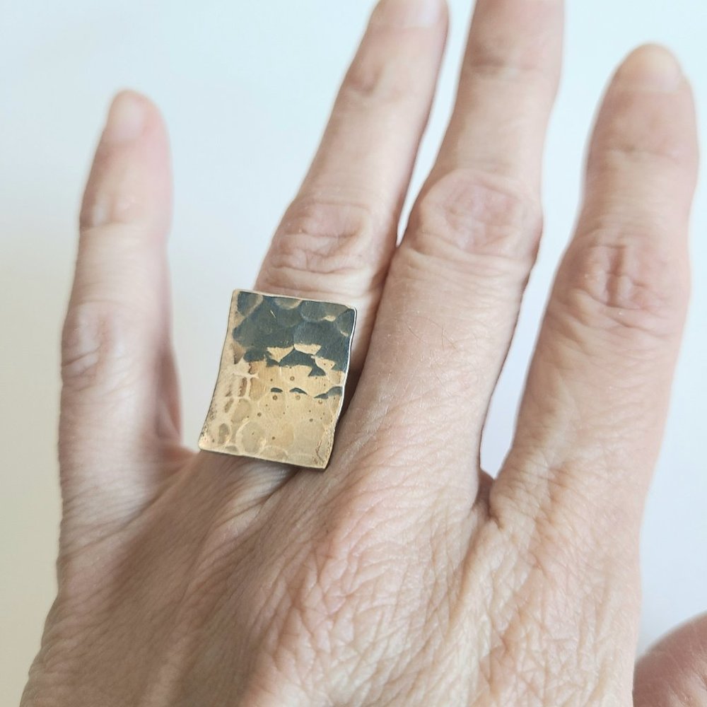 Contemporary design rectangular sterling silver ring.